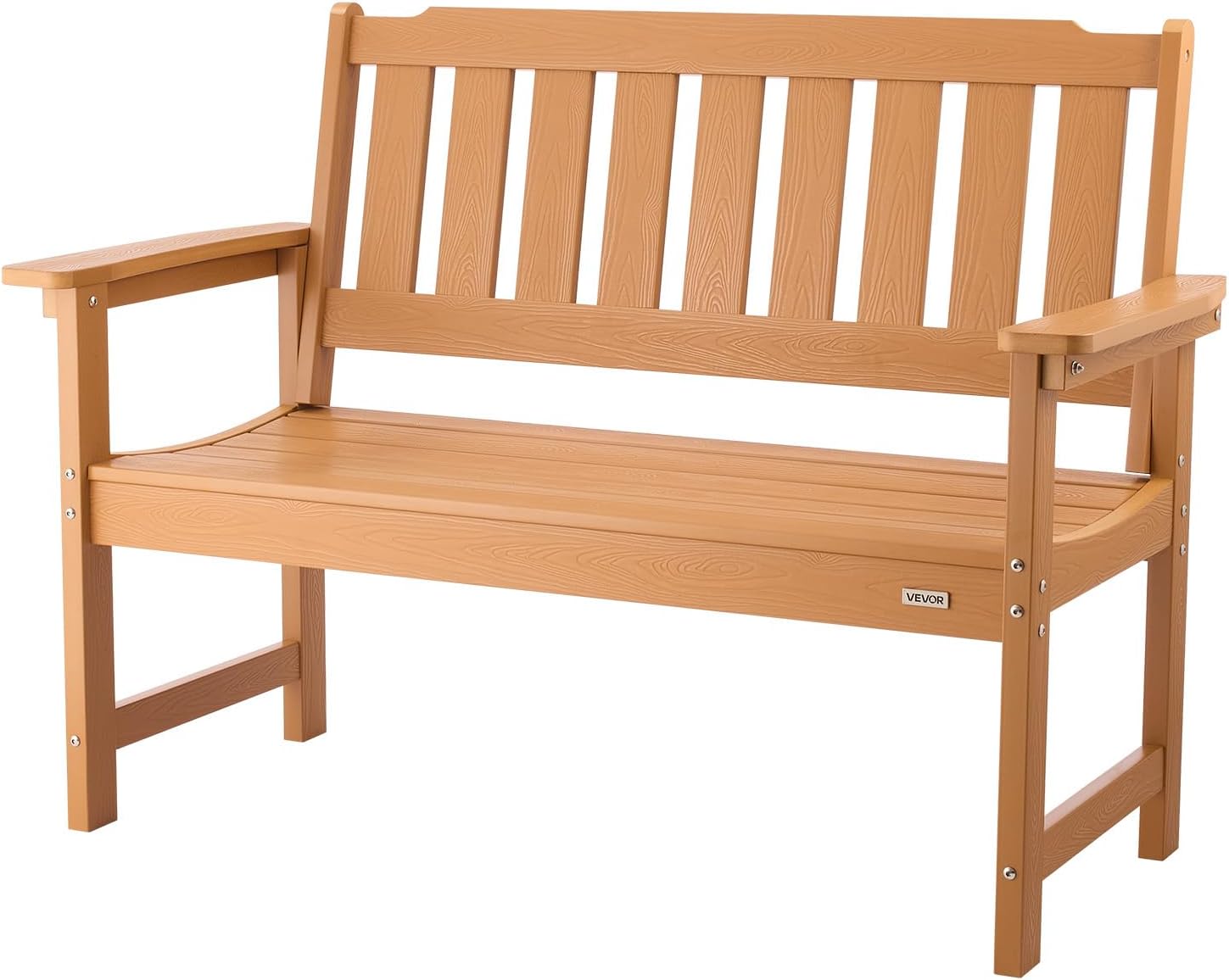 VEVOR Outdoor Bench, 50.5 inch, 800 lbs Weight Capacity for 2-3 Persons, Weatherproof Plastic Frame with Backrest and Wide Armrests, Outside Bench for Patio, Garden, Park, Yard, Natural Wood Color