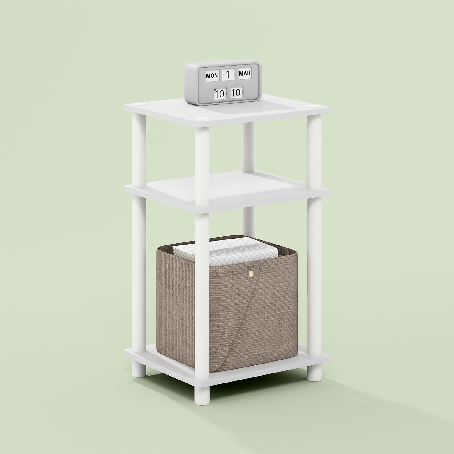 Arau End Table, Side Table, Nightstand, with 2 Tier Open Shelves for Living Room, Bedroom, 1-Pack, White/White