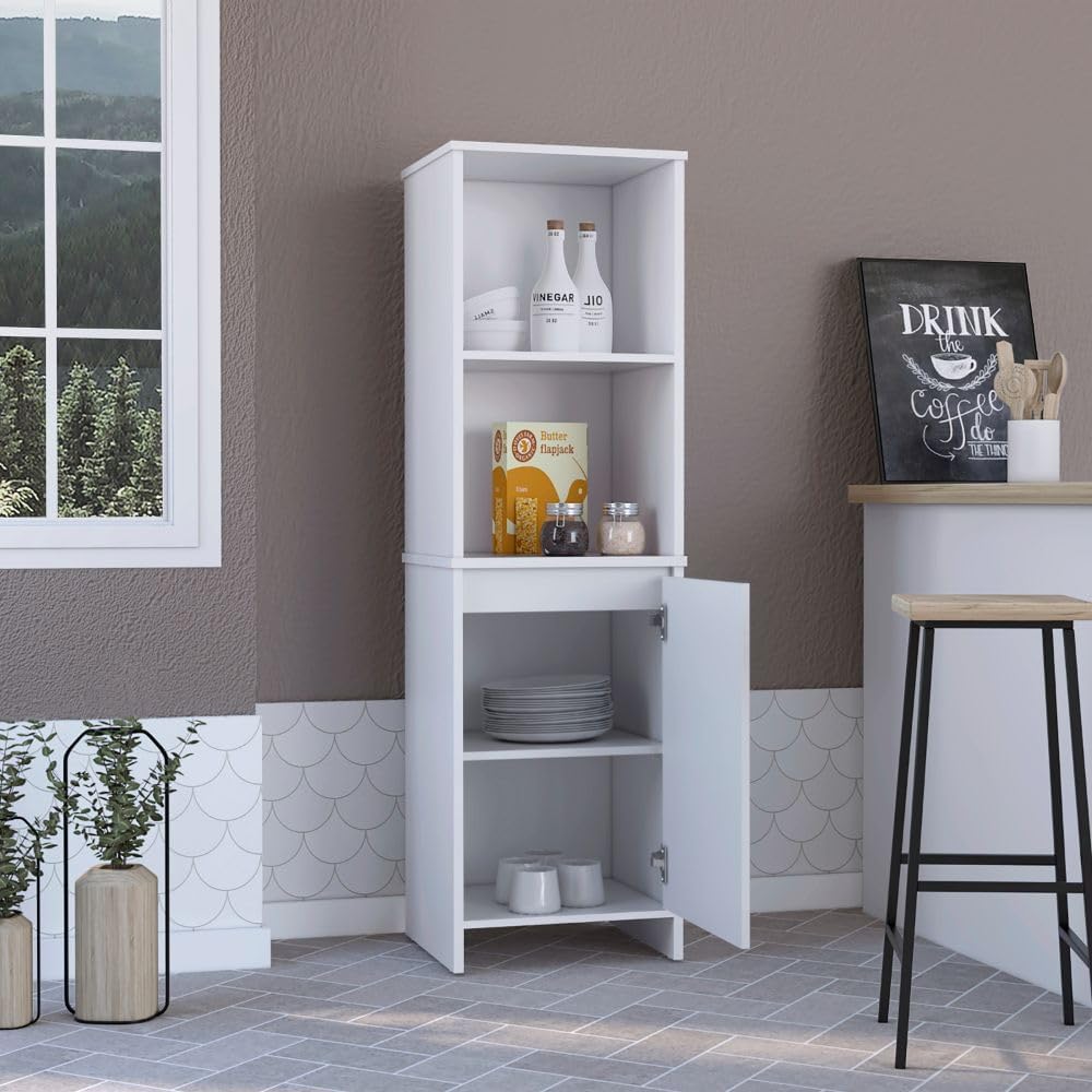 23.6" D*17.71" W*59.29" H Freestanding Storage Cabinet with 2 Shelves, Single Door, Rectangular Kitchen Pantry, Modern Minimalist, for Living Room, Dining Room, White