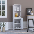 Kitchen Pantry 59" H,Two Open Storage Shelves,Single Door Cabinet,Two Interior Shelves,White
