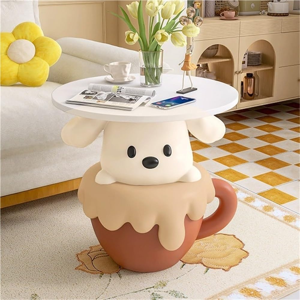 Modern Cute Puppy Side Table with Tray, Resin Dog Sculpture Accent End Table, Creative Bedside Coffee Tables for Living Room Bedroom Office Small Spaces, Funky Furniture for Home Decor