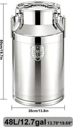 304 Stainless Steel Milk Tank Large Capacity Wine Barrel with Sealed Lid(48L/12.7gal) | Airtight Silicone Seal Stainless Steel Container Commercial Food Beverage Dispenser for Water Wine Oil Tea