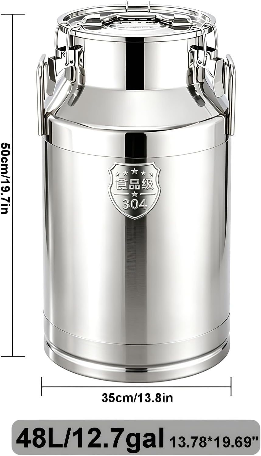 304 Stainless Steel Milk Tank Large Capacity Wine Barrel with Sealed Lid(48L/12.7gal) | Airtight Silicone Seal Stainless Steel Container Commercial Food Beverage Dispenser for Water Wine Oil Tea