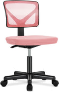 DUMOS Small Office Chair Armless, Ergonomic Adjustable Home Office Swivel Rolling Task Chair No Arms, Comfy Mesh Mid Back Computer Work Vanity Desk Chiars with Wheels for Small Spaces, Hot Pink