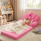 Pink Princess Toddler Couch, 2-in-1 Foldable Sofa Bed & Chair for Kids 1-5, Space-Saving for Small Rooms, Fits Multiple Spaces, Flexible Layout, Comfy Crystal Velvet, Playroom Gift