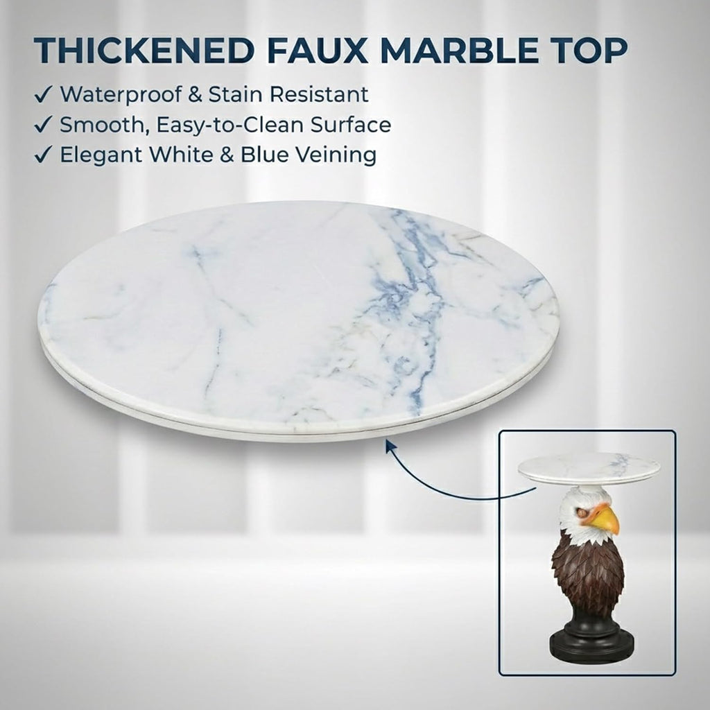 Animal End Tables, Eagle Head Accent Table with Artificial Marble Top, Resin Animal Statue Side Table for Living Room, Bedroom, Man Cave, Home Bar