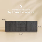BELLEZE 3-Piece Modular Sideboard Cabinet Set Freely Configurable, Modern Wood Buffet Cabinet Contain 2 Arched Cabinet and 3-Drawer Storage, Credenza Console for Living Room Kitchen, Ebony