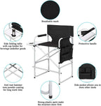 41" Tall Directors Chair,Tall Directors Chair Foldable Makeup Artist Chair Wide Body Seat Folding Camping Chairs with Side Table Storage Bag Cup Holder Footrest, Black