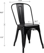Flamaker Metal Dining Chairs Indoor-Outdoor Use Stackable Side Chairs with Back Industrial Kitchen Classic Trattoria Chair Set of 4 (Black)