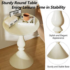 Round Side Table, Vintage Metal Drink Small Side Table, Weighted Base Sofa Side Tables for Living Room Bedroom Corner Small Space (Beige)
