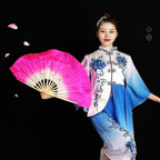 1 Pair Women Short Faux Silk Belly Dance Fan Veils, Dancing Folding Fans for Dance Performance Gradient Color (red)