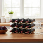 3-Tier Wine Rack Countertop, 12 Bottles Wooden Wine Holder Inserts for Cabinet, Freestanding Wine Shelf Storage Organizer for Bar or Pantry
