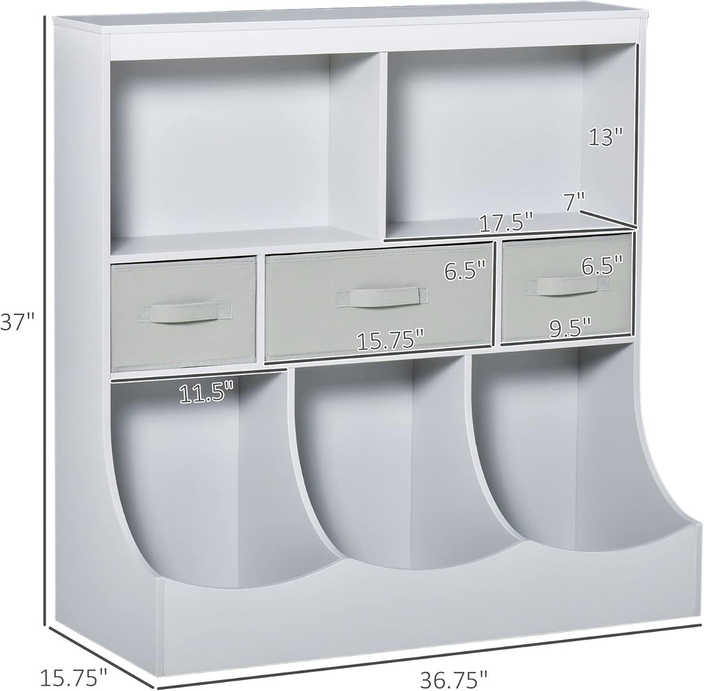 Bookcase, Toy Storage Organizer Cabinet, Children Display Bookshelf with Drawers for Toys, Clothes, Books, Grey