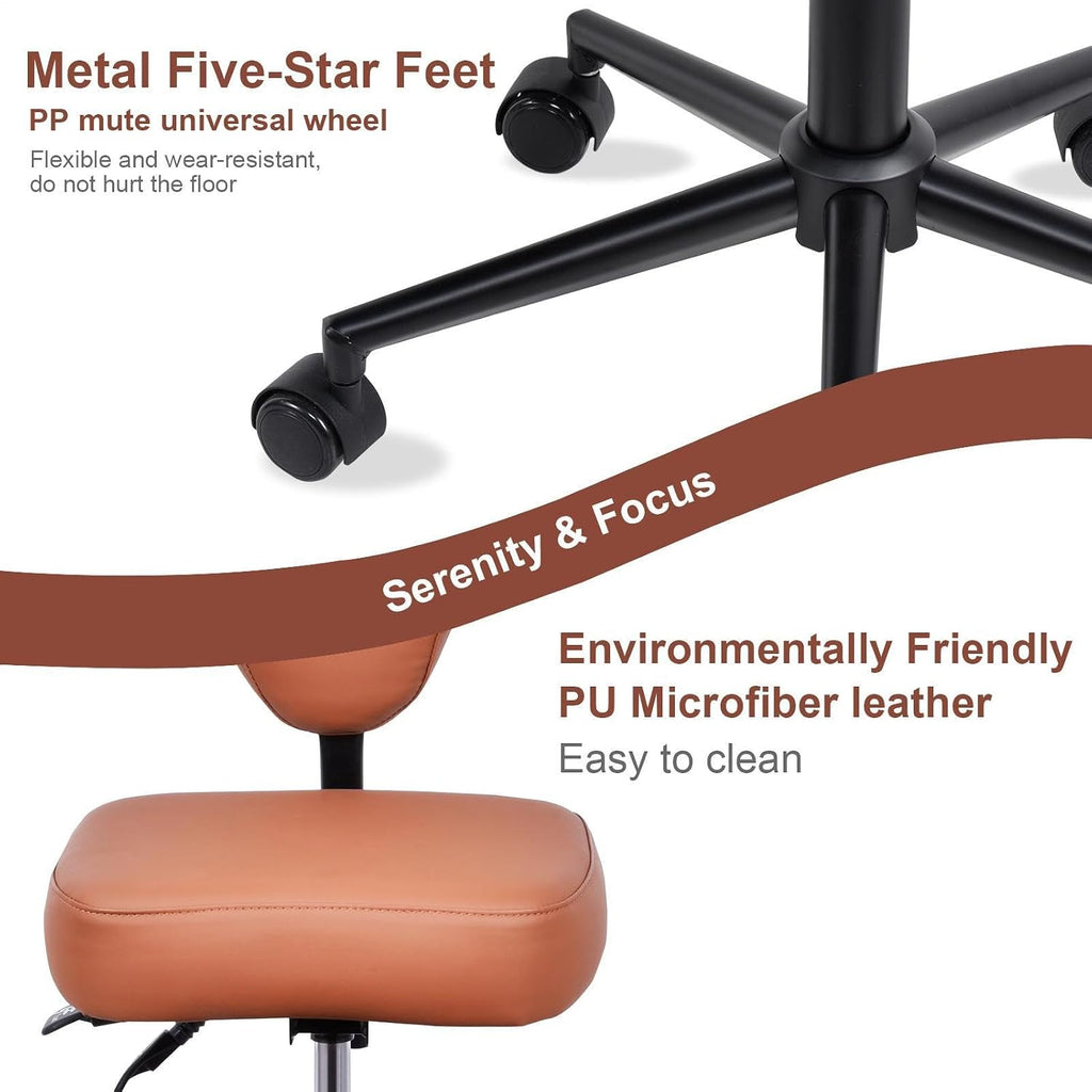Ergonomic Criss Cross Chair for ADHD, Height Adjustable 47.5-59cm, Dual-Layer Cushion Converts to Regular Seat, PU Leather, Wheels, Adjustable Backrest 90-120°, Perfect for Home Office Meditation