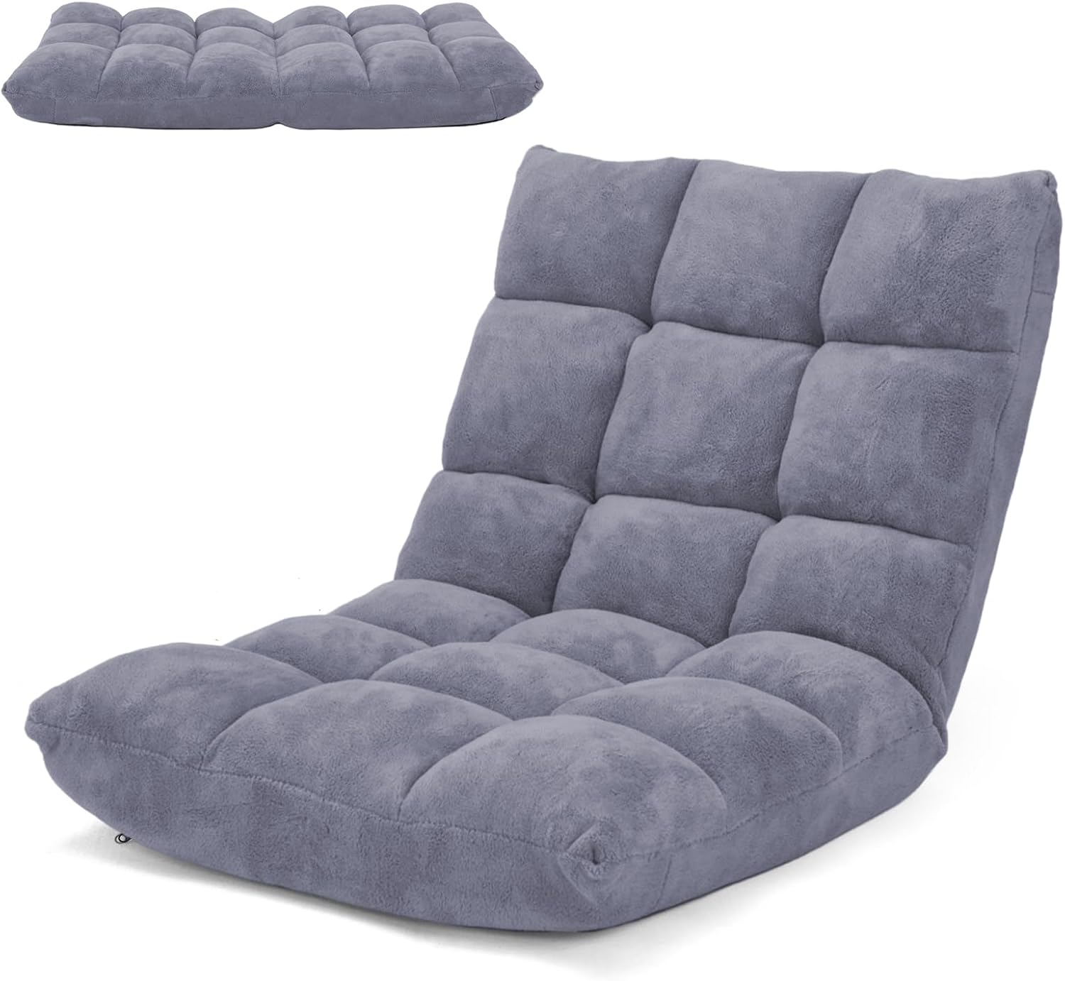 14-Position Floor Chair, Adjustable Folding Gaming Lazy Sofa With Cushion, Meditation Back Support for Reading, Bedroom, Living Room - Adults and Kids (Grey)