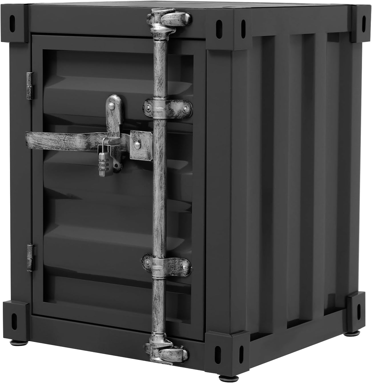 Industrial Metal Container Side Table, Iron Bedside Table, 22lbs Load Capacity Shipping Container Cabinet with Combination Lock for Living Room Bedroom (Black)