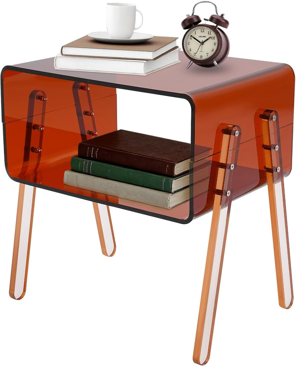 Acrylic Side Table, Small End Table for Living Room, Bedroom & Office, 2-Tier End Table with Open Storage, Sturdy Brown Accent Table for Apartment, Dorm, Minimalist Home Decor (Brown)