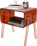 Acrylic Side Table, Small End Table for Living Room, Bedroom & Office, 2-Tier End Table with Open Storage, Sturdy Brown Accent Table for Apartment, Dorm, Minimalist Home Decor (Brown)
