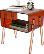 Acrylic Side Table, Small End Table for Living Room, Bedroom & Office, 2-Tier End Table with Open Storage, Sturdy Brown Accent Table for Apartment, Dorm, Minimalist Home Decor (Brown)