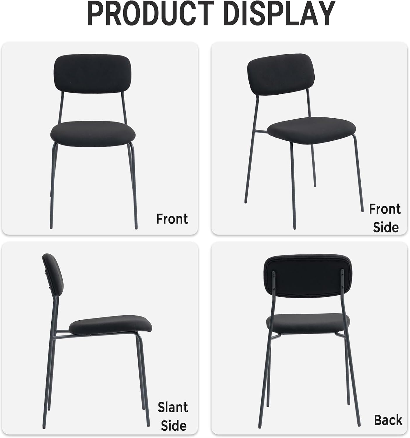 Sidanli Stackable Waiting Room Chairs, Armless Upholstered Guest Chairs Set of 4 with Comfotable Cushion for Conference Reception Break Room Lobby, Black