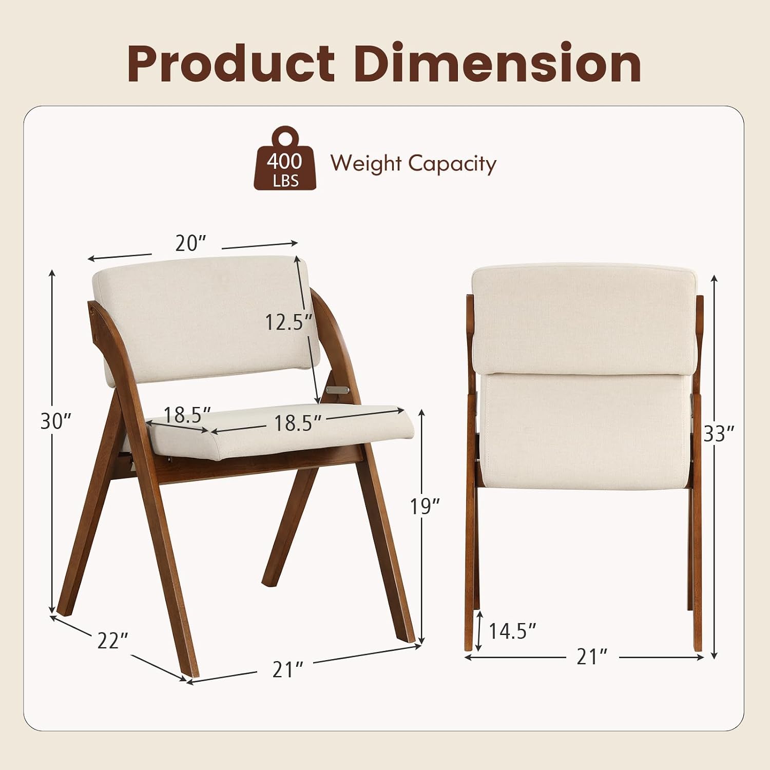 POWERSTONE Folding Chairs Set of 4 with Cushion, Modern Foldable Kitchen Dining Chairs with Rubber Wood Legs for Guests Home Office Wedding Party, No Assembly Walnut