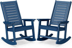 BRIOPAWS Outdoor Rocking Chairs | Set of 2 | Porch Rockers | HDPE Plastic| Blue | Oversized | Patio Rocker Chair | High Back | for Big Man | Weather Resistant | for Outside Deck Balcony Front Backyard