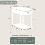 Convenience Concepts Designs2Go Ensenada Chairside End Table 23.75" - Transitional Narrow Side Accent with Storage Drawer & Shelf for Modern Living or Family Room, Bedroom Nightstand, White