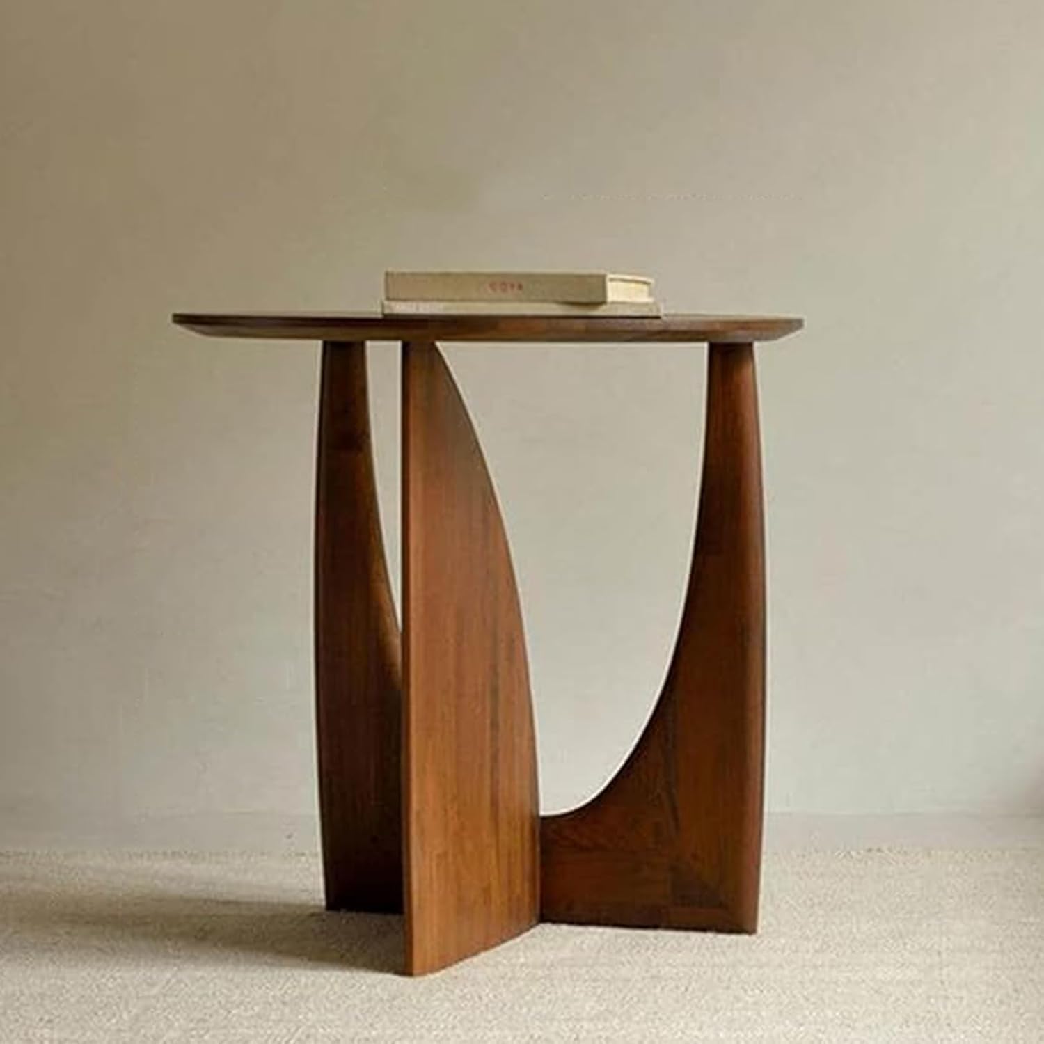 Rustic Solid Wood Corner End Table in Walnut - Perfect for Living Room Or Bedroom, Ideal Small Side Table for Coffee, Drinks, Snacks, and Tea Walnut Color