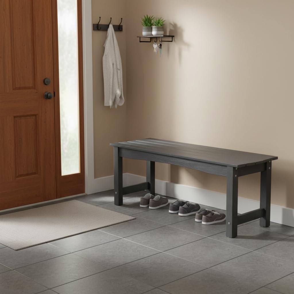 2-Person Outdoor Benches Weatherproof, Poly Lumber Outside Bench, All-Weather Garden Bench for Porch, Backyard and Park, Will not Rot and Fade, Easy Installation, Grey