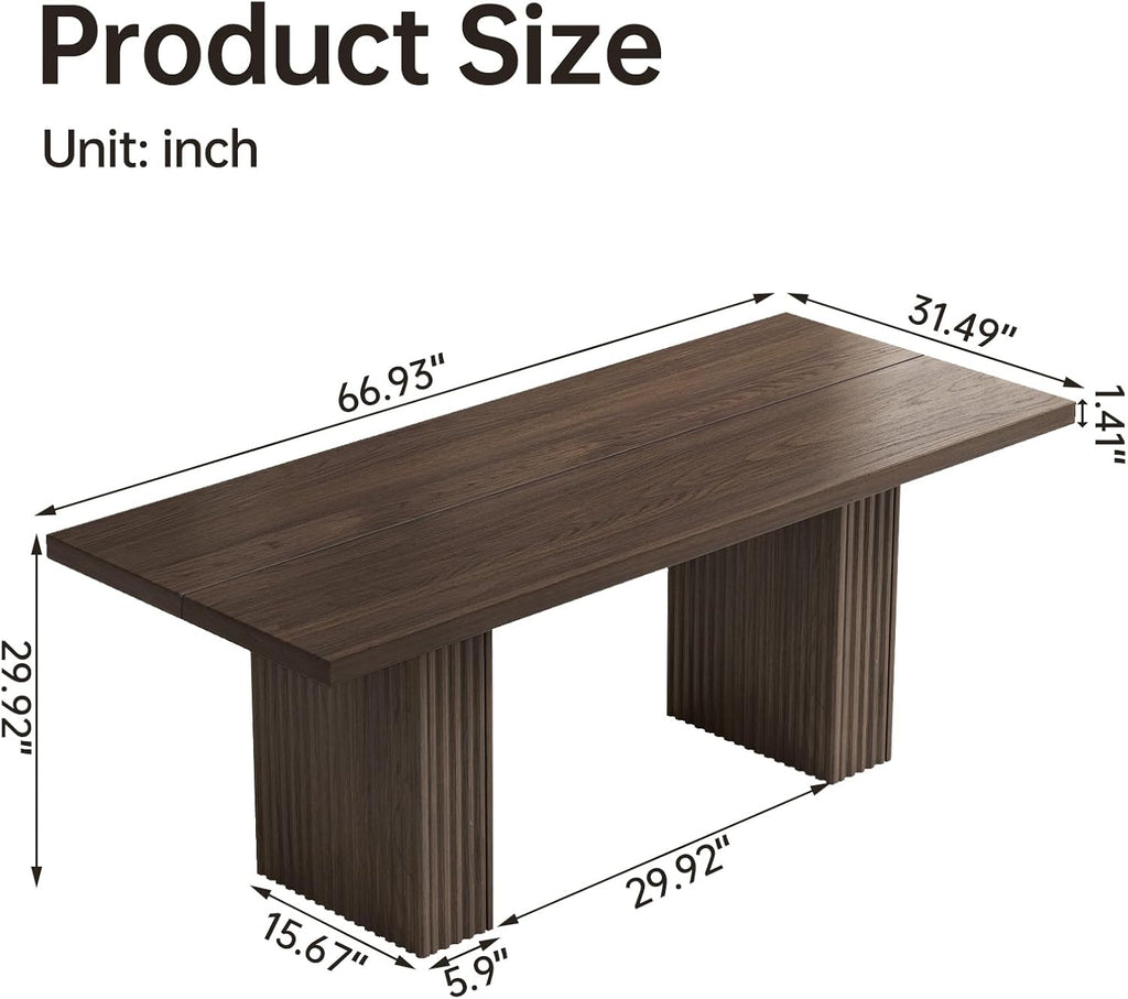 66.93" Rectangle Dining Table for 2-6, Farmhouse Kitchen Table with Sturdy Pedestal, Mid-Century Rectangular Dinner Table for Kitchen, Dining Room