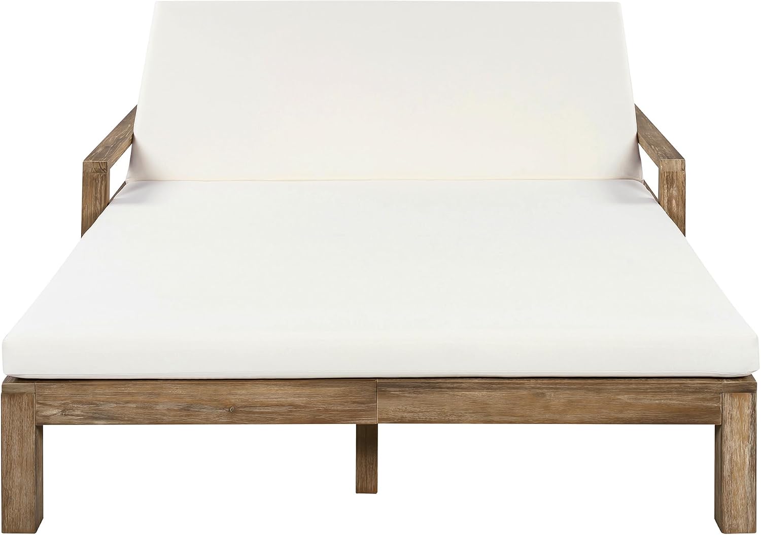 Merax Acacia Wood Outdoor Daybed Sofa, Farmhouse Patio Sun Lounger with Adjustable Backrest, High-Density Cushions & Removable Wheels, Weather Resistant for Garden, Poolside, Backyard, Beige