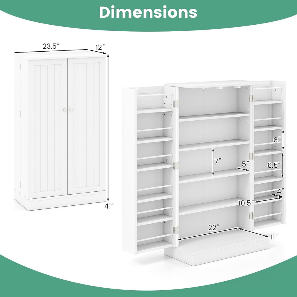 LOKO 41” Kitchen Pantry Cabinet, 5-Tier Storage Cabinet with 17 Shelves & 12 Guardrails, 3-Level Adjustable Shelves, Modern Food Cabinet with Anti-toppling Kit for Dining Room, Living Room (White)