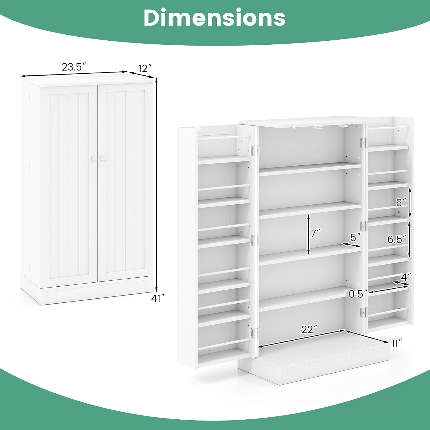 LOKO 41” Kitchen Pantry Cabinet, 5-Tier Storage Cabinet with 17 Shelves & 12 Guardrails, 3-Level Adjustable Shelves, Modern Food Cabinet with Anti-toppling Kit for Dining Room, Living Room (White)