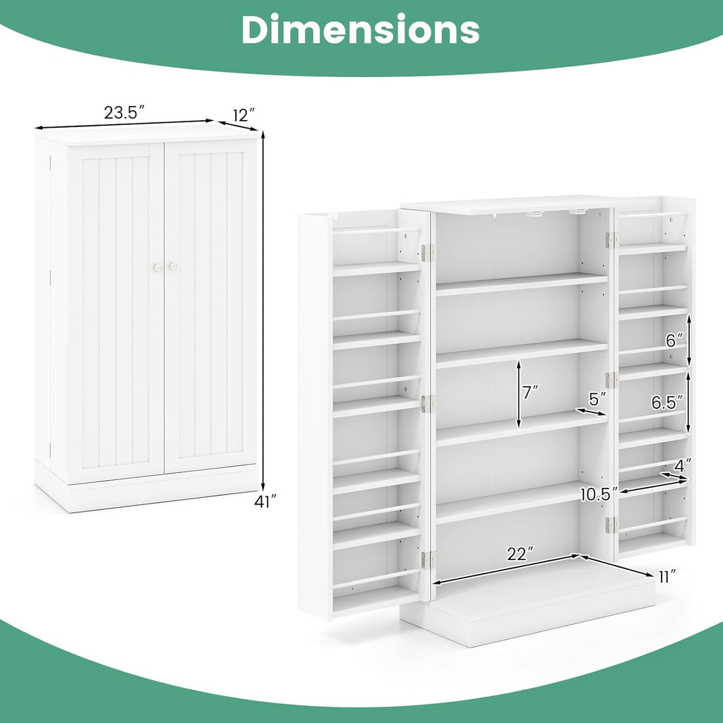LOKO 41” Kitchen Pantry Cabinet, 5-Tier Storage Cabinet with 17 Shelves & 12 Guardrails, 3-Level Adjustable Shelves, Modern Food Cabinet with Anti-toppling Kit for Dining Room, Living Room (White)