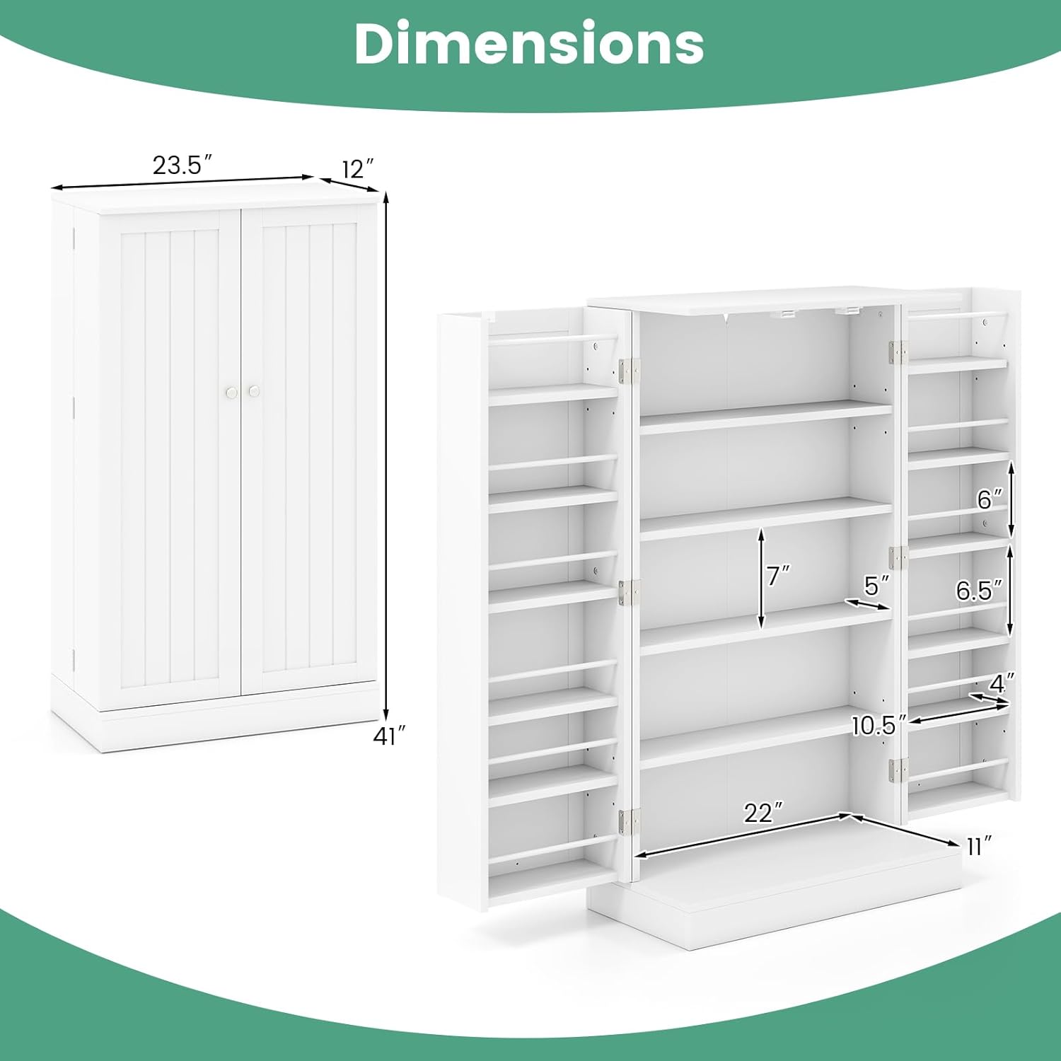 LOKO 41” Kitchen Pantry Cabinet, 5-Tier Storage Cabinet with 17 Shelves & 12 Guardrails, 3-Level Adjustable Shelves, Modern Food Cabinet with Anti-toppling Kit for Dining Room, Living Room (White)