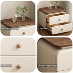 Leather Bedside Table with 2 Drawers, Vintage Wood Nightstand for Bedroom and Living Room