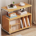 Modern Rolling Side Table End Table with Storage 360° Rollers Movable Night Stand Utility Cart Corner Table for Living Room Creative idea(Natural)