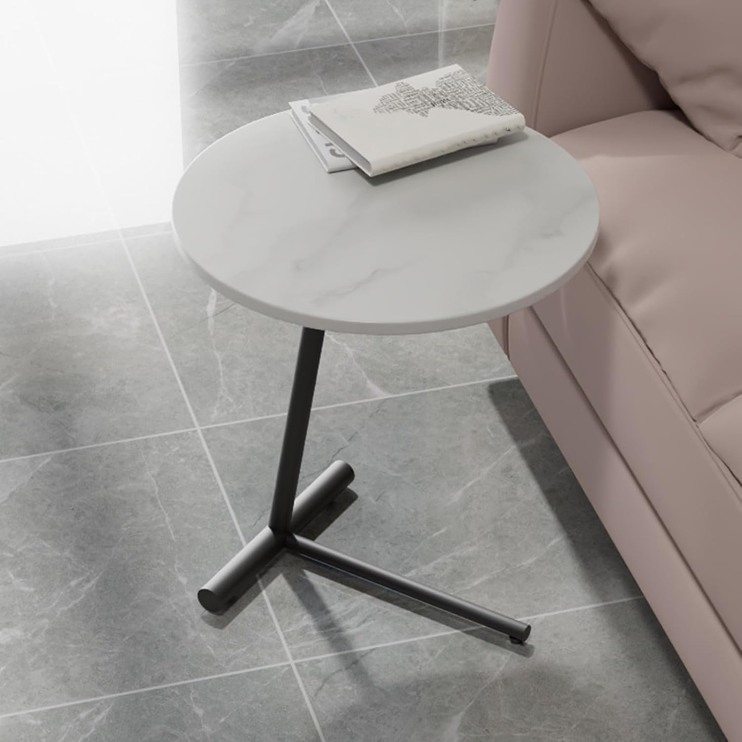C Shaped End Table,Round Couch Table,Modern Side Table,Sofa Tray Table for Bedroom,Living Room