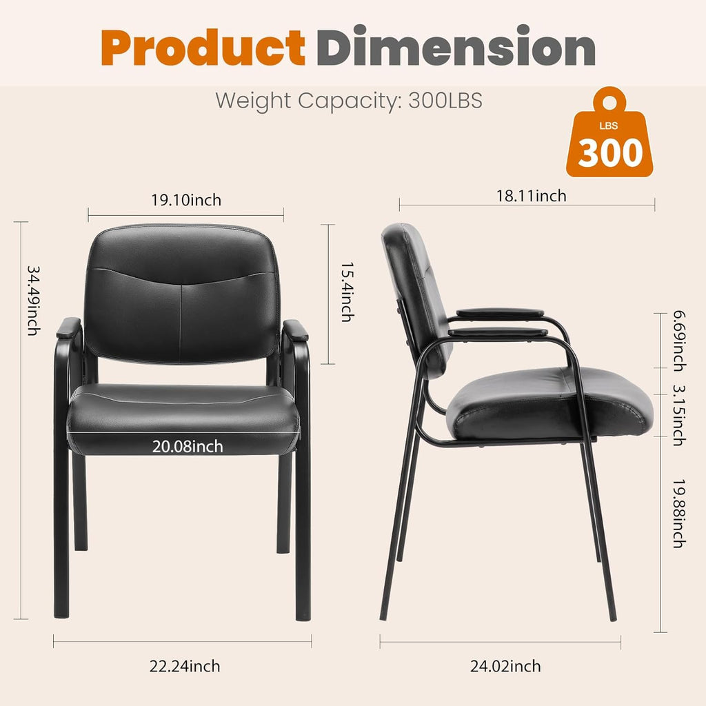 Sweetcrispy Office Reception Guest Waiting Room Chairs, Leather Stationary Chair No Wheels with Padded Arms for Elderly Desk Conference Room Lobby, 1 Pack, Inky