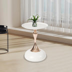 Metal Round End Table,Small Round Side Tables for Small Spaces, Modern Pedestal End Table Living Room, Metal Drink Tables Martini Table, Unique Circle Accent Tables for Sofa, Bedroom (White+Rose Gold)