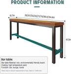 Counter Height Bar Table, Long Pub Table with 1" Top, Sturdy Metal Frame & Adjustable Feet for Kitchen, Living Room, Restaurant, Bar Use