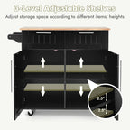 COSTWAY Kitchen Island Cart on Wheels, with Side Towel Bar, 2 Drawers, 2 Door Cabinet, Rolling Storage Trolley Cart with Rubber Wood Top & Lockable Casters (Black)