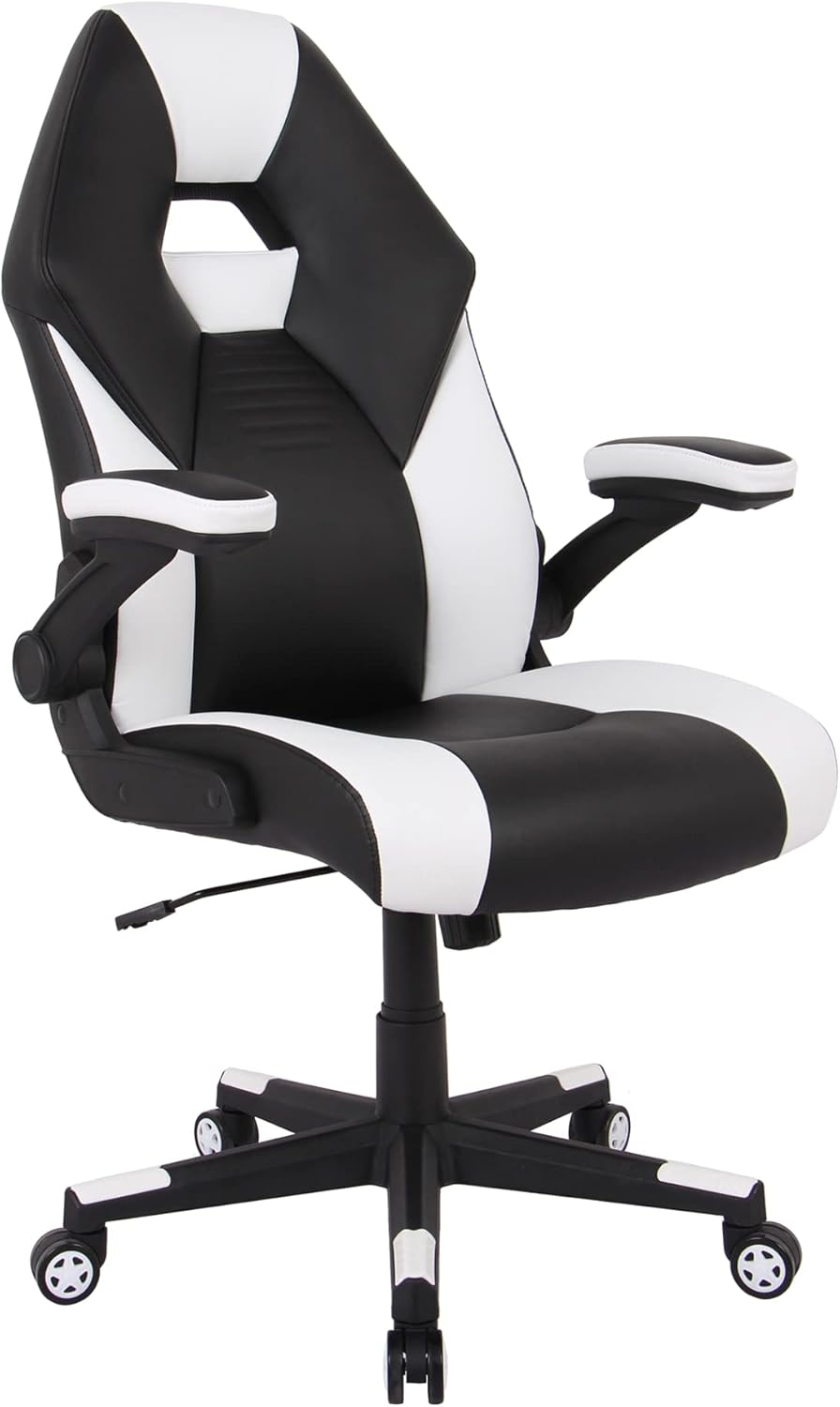 Realspace RS Gaming™ RGX Faux Leather High-Back Gaming Office Chair, Black/White, BIFMA Compliant