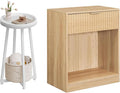 HOOBRO Round Side Table and Nightstand Bundle, 2-Tier Round Sofa End Table, Modern End Table with 1 Drawer and 1 Open Compartment, WW183BZ01-NL208BZ01