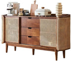 Entryway Cabinet Chinese Style Wooden Sideboard Dining Room with Drawers Double Door Rattan Storage Cabinet Multifunctional Storage Cabinet Sideboard Storage Cabinet