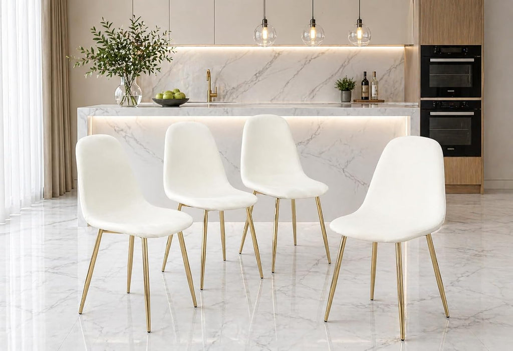 Velvet Dining Chairs with Gold Chrome Legs, Modern Ergonomic Design, Set of 2 (2, Cream White)