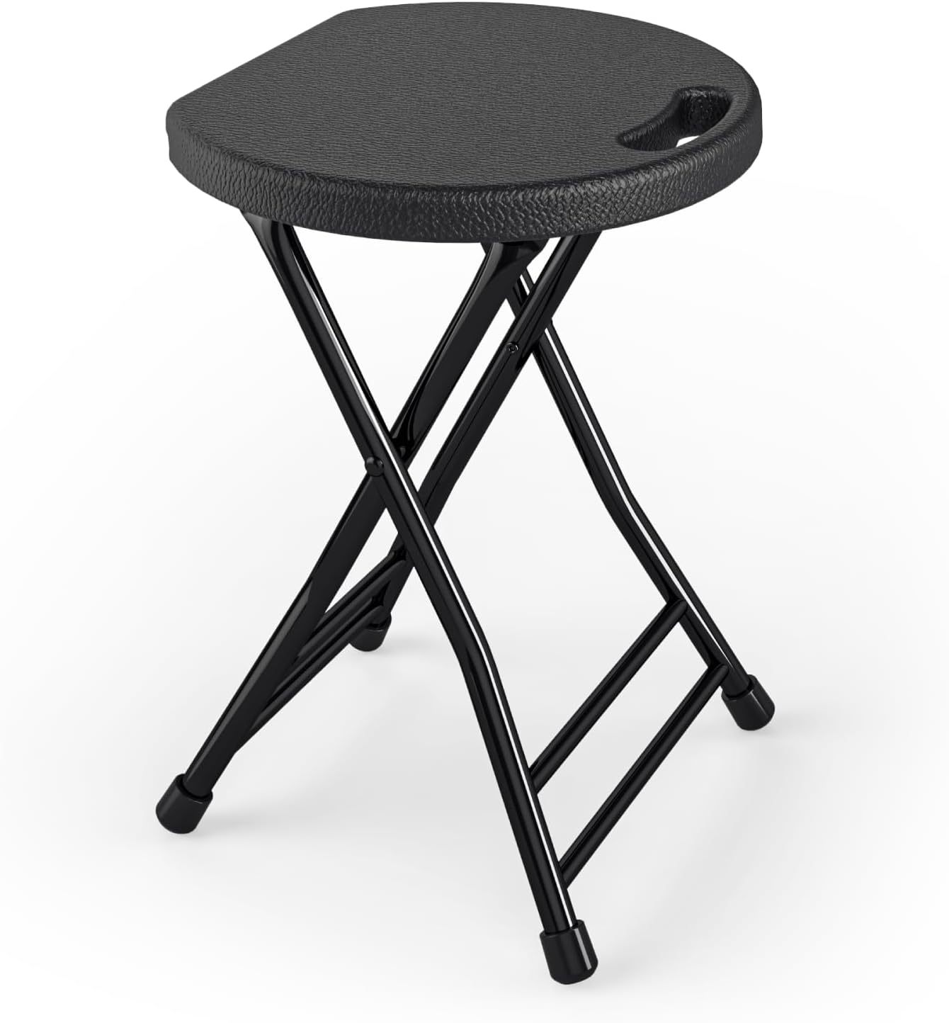 Folding Stool, 18 Inch Foldable Stool with Handle & Steel Frame, Folding Bar Stools, 500lbs Sturdy Foldable Lightweight Metal Chair for Camping, Indoor and Outdoor, Black