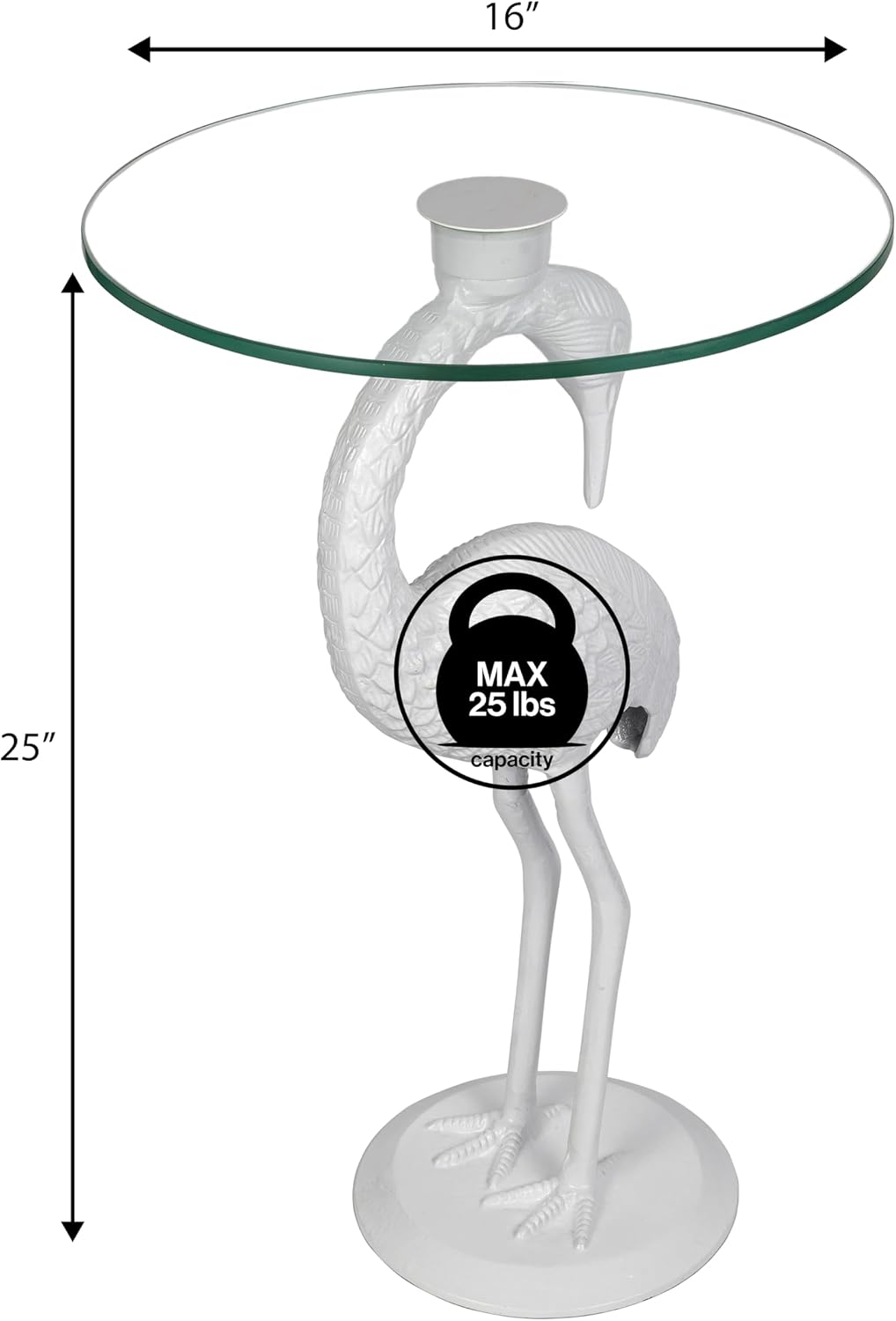 Eyely DNE1006C Maxine 25" Classic Mid-Century Glass Top Flamingo End Table for Living Room, Bedroom, Office, Bathroom, White