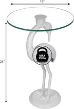Eyely DNE1006C Maxine 25" Classic Mid-Century Glass Top Flamingo End Table for Living Room, Bedroom, Office, Bathroom, White
