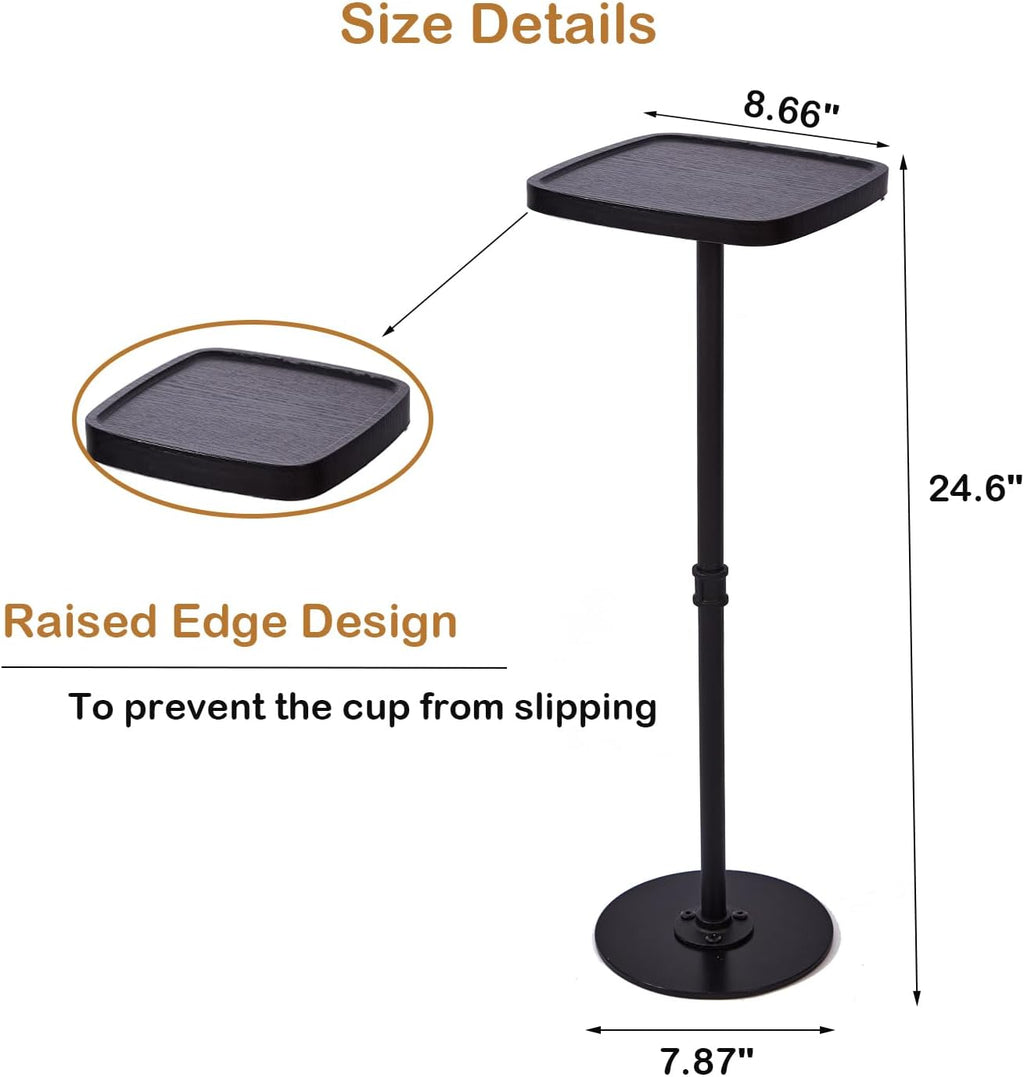 Drink Table, Small Pedestal Side Table, Cocktail Martini Tables Drink Stand, Modern Square Tiny Accent End Table with Metal Base for Small Spaces Living Room Bedroom Office Bar (Black)